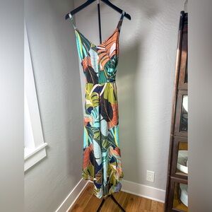 Ivy Street Tropical Leaf Print Wide Leg Jumpsuit L